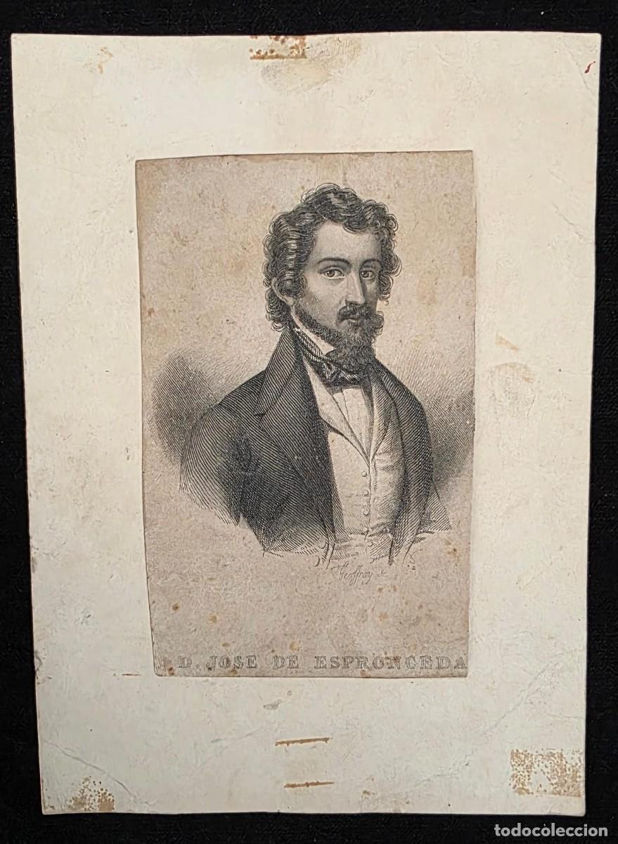 Arte: Grabado antiguo de Jos&eacute; de Espronceda &ndash; Retrato del poeta rom&aacute;ntico espa&ntilde;ol &ndash; L&aacute;mina hist&oacute;rica