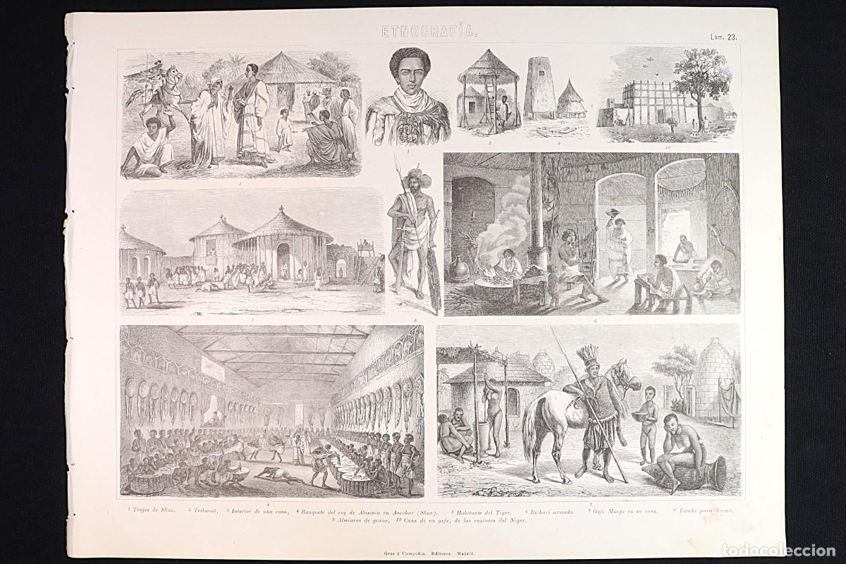Arte: Grabado Etnograf&iacute;a 23. Tribus Shoa, Bichari, Musgu. Ethnography Print 23. Tribes.