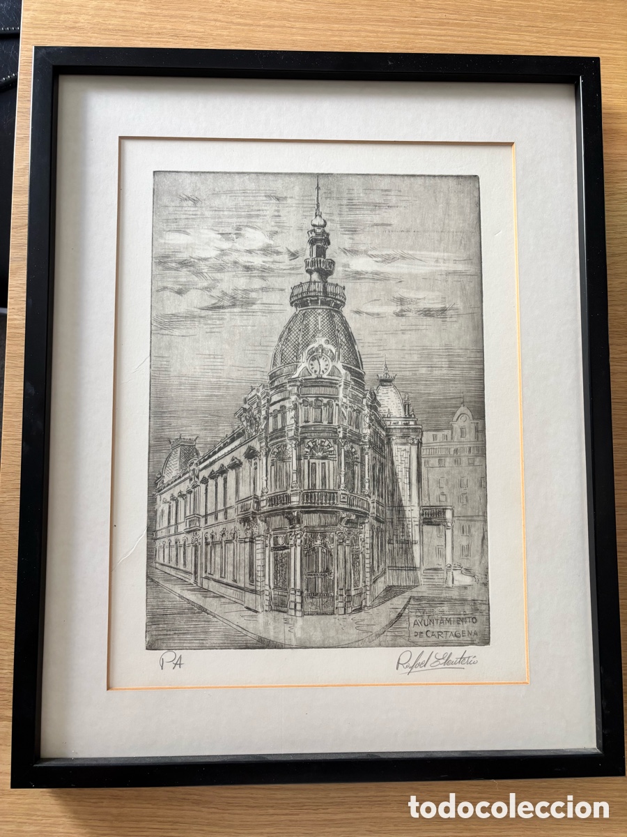 Arte: Grabado en punta seca del ayuntamiento de Cartagena. Artista Rafael Eleuterio.