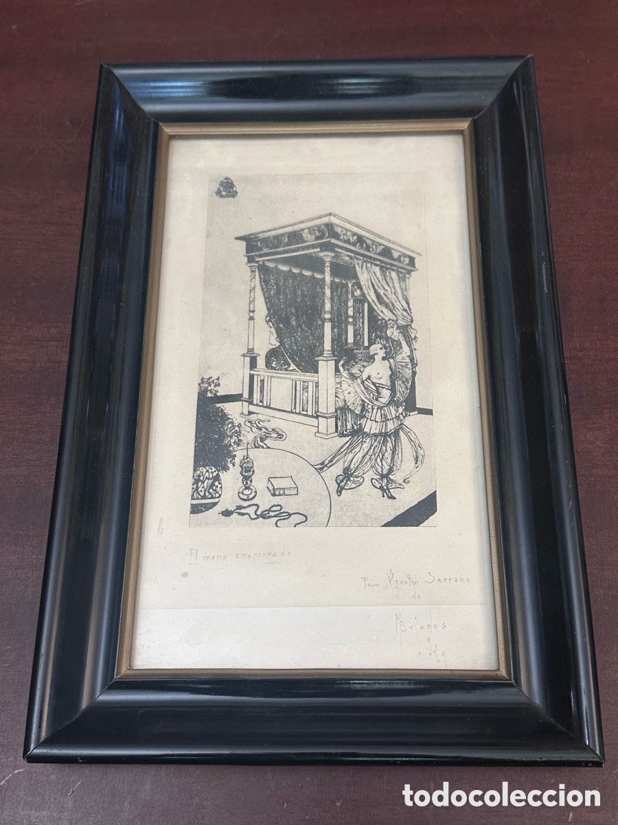 Arte: MANUEL BUJADOS. GRABADO, FIRMADO Y DEDICADO A MANO POR EL ARTISTA, EL MONO ENAMORADO. GALICIA