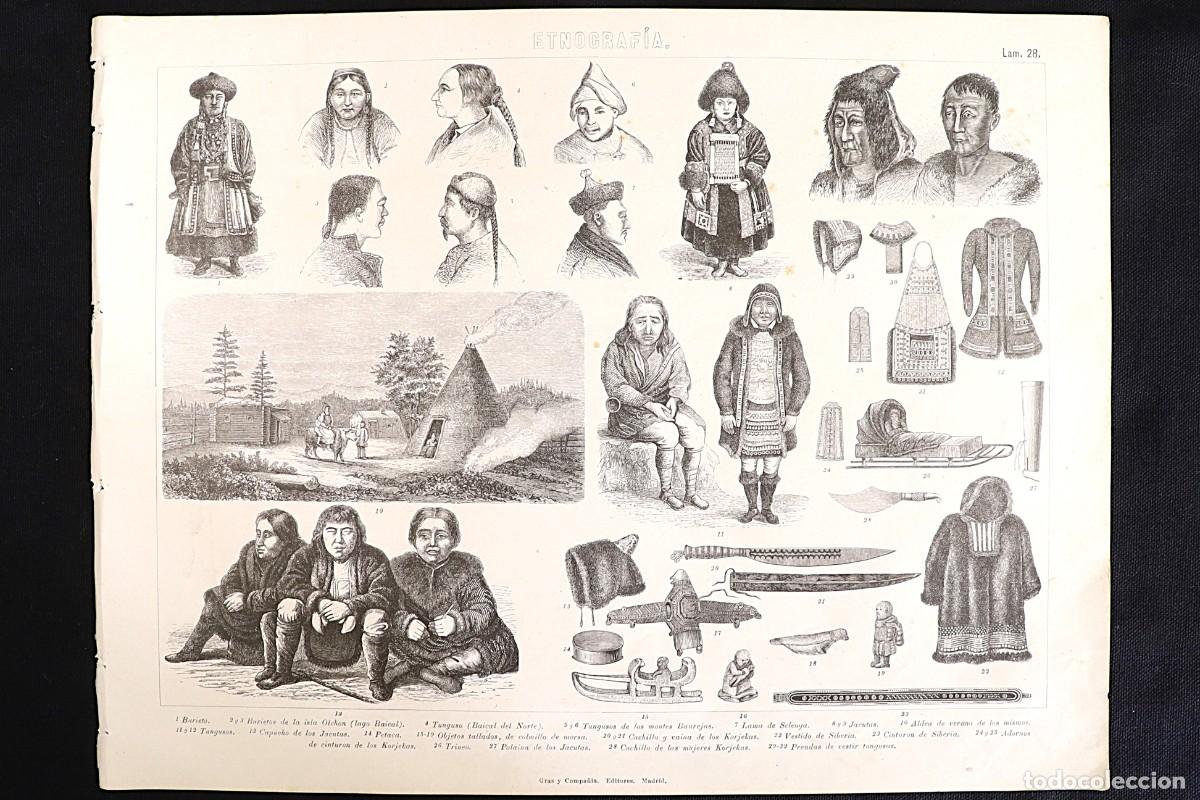 Arte: Grabado Etnograf&iacute;a 28. Esquimales de Siberia. Tungusos. Ethnography engraving 28. Siberian Eskimos.