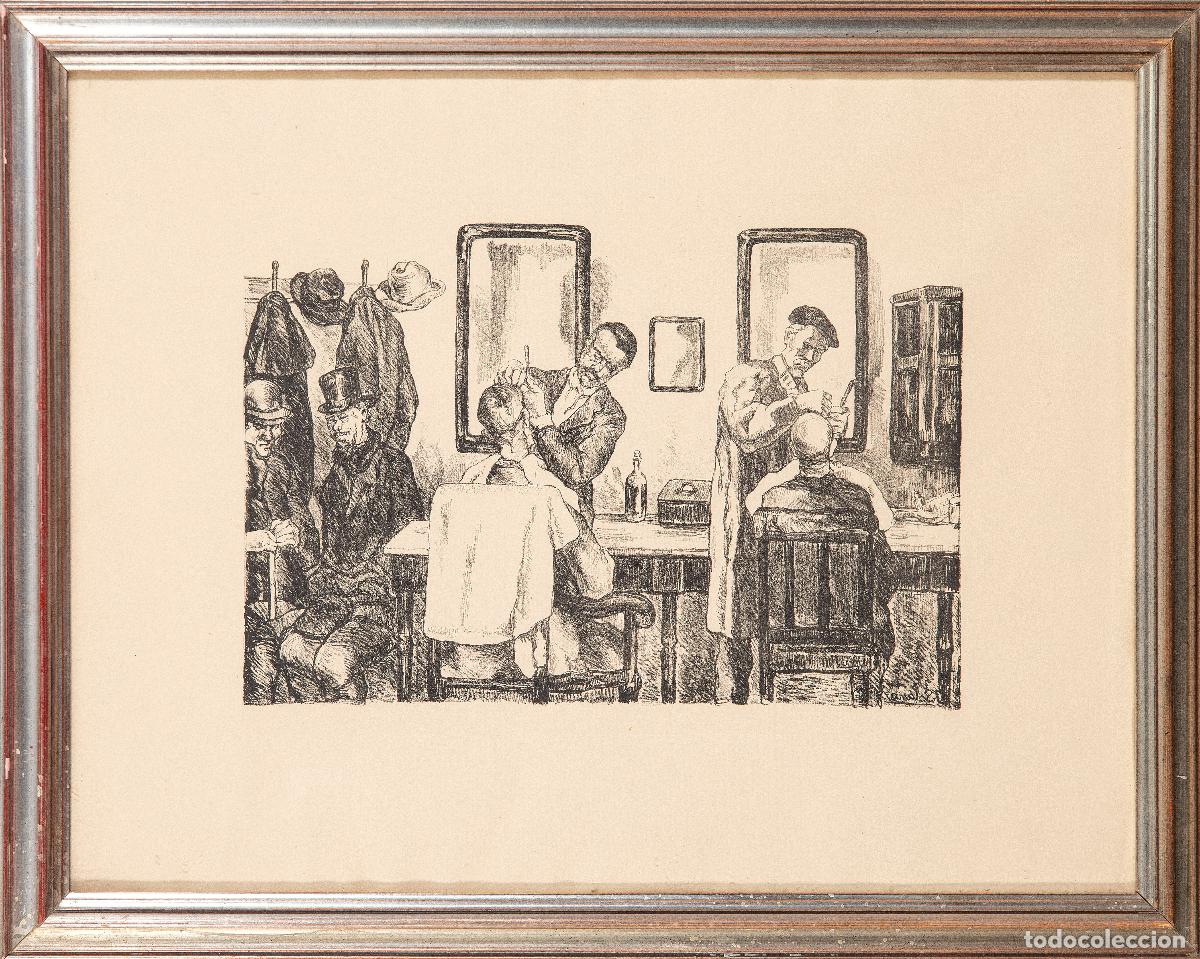 Arte: En la barber&iacute;a grabado aguafuerte Jos&eacute; Guti&eacute;rrez Solana primera mitad del siglo XX