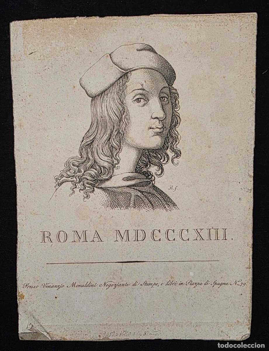 Arte: Grabado Antiguo &rdquo;Roma MDCCCXIII&rdquo; &ndash; Retrato Renacentista Italiano &ndash; L&aacute;mina Hist&oacute;rica 26x19 cm