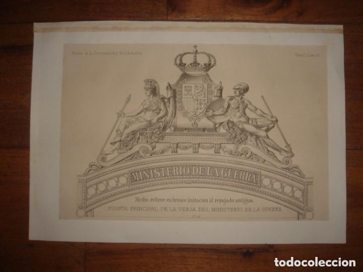 Art: GRABADO ART&Iacute;STICO RELIEVE BRONCE PALACIO BUENAVISTA, MINISTERIO DE LA GUERRA, ORIGINAL MADRID,1876