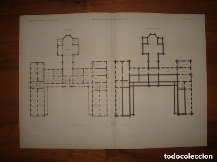 Arte: GRABADO ARQUITECTURA PLANO DE PLANTAS ASILO HERMANITAS DE LOS POBRES MADRID, ORIGINAL 1876.