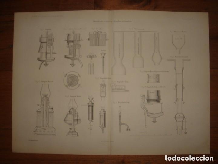 Arte: GRABADO TECNOLOG&Iacute;A S.XIX, ALUMBRAMIENTO MAR&Iacute;TIMO, ACEITES MINERALES, ORIGINAL MADRID,1876