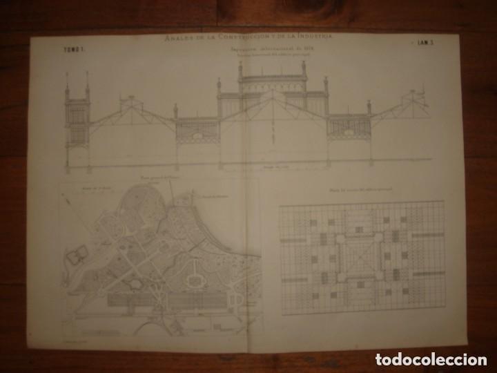 Arte: GRABADO ARQUITECTURA SECCI&Oacute;N TRANSVERSAL EDIFICIO PRINCIPAL EXPO 1876 EN FILADELFIA, ORIGINAL 1876.