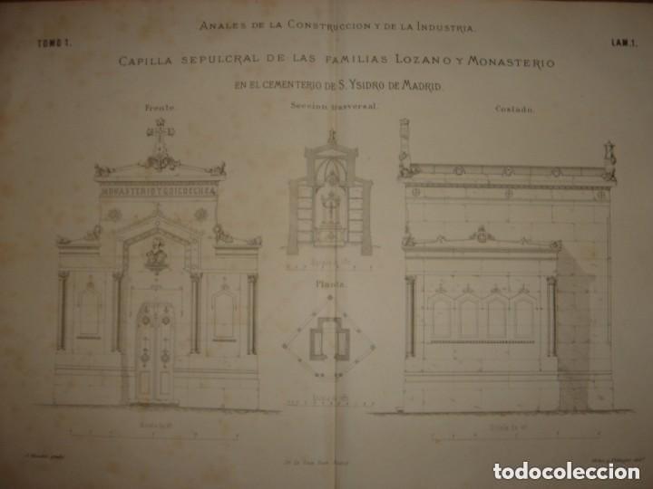 Arte: GRABADO ARQUITECTURA CAPILLA SEPULCRAL CEMENTERIO SAN ISIDRO, MADRID, , ORIGINAL 1876.