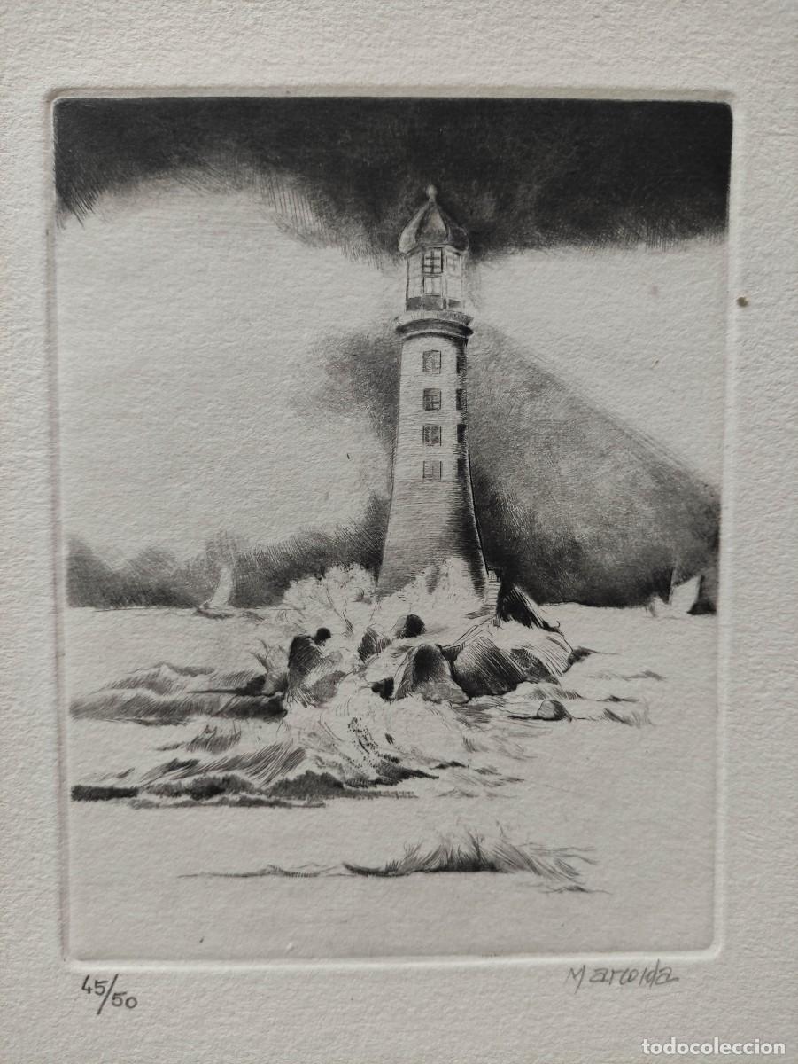Arte: Grabado Original de J.A. Marcoida &ndash; &rdquo;Faro en la Tormenta&rdquo; Edici&oacute;n Limitada 45/50