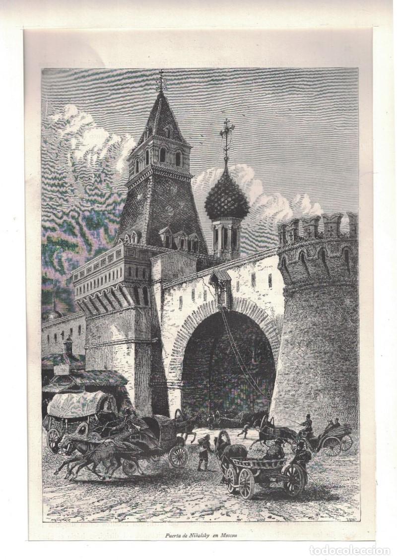 Arte: &ldquo;PUERTA DE NIKOLSKY EN MOSCOU&rdquo;. - Grabado.