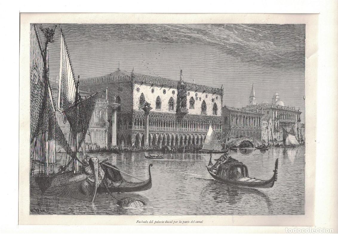 Arte: &ldquo;FACHADA DEL PALACIO DUCAL POR LA PARTE DEL CANAL&rdquo; VENECIA. - Grabado.