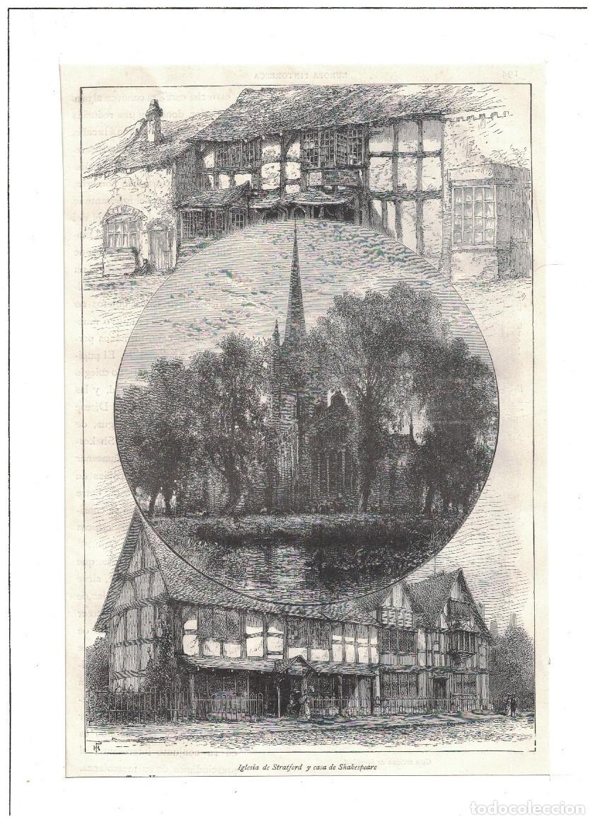 Arte: &ldquo;IGLESIA DE STRATFORD Y CASA DE SHAKESPEARE&rdquo;. - Grabado.