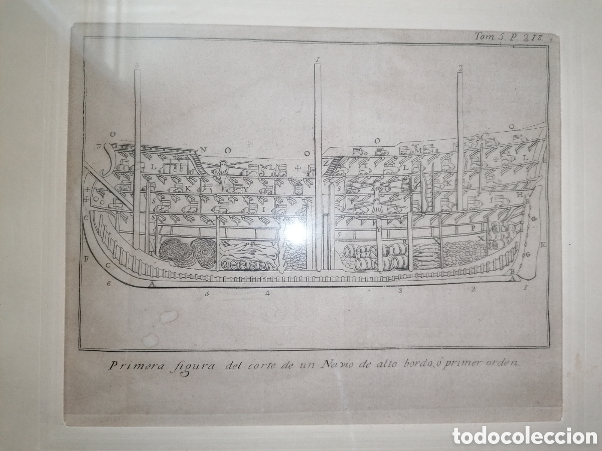 Arte: Antiguo grabado Primera figura del corte de un Nav&iacute;o de alto bordo o primer orden.