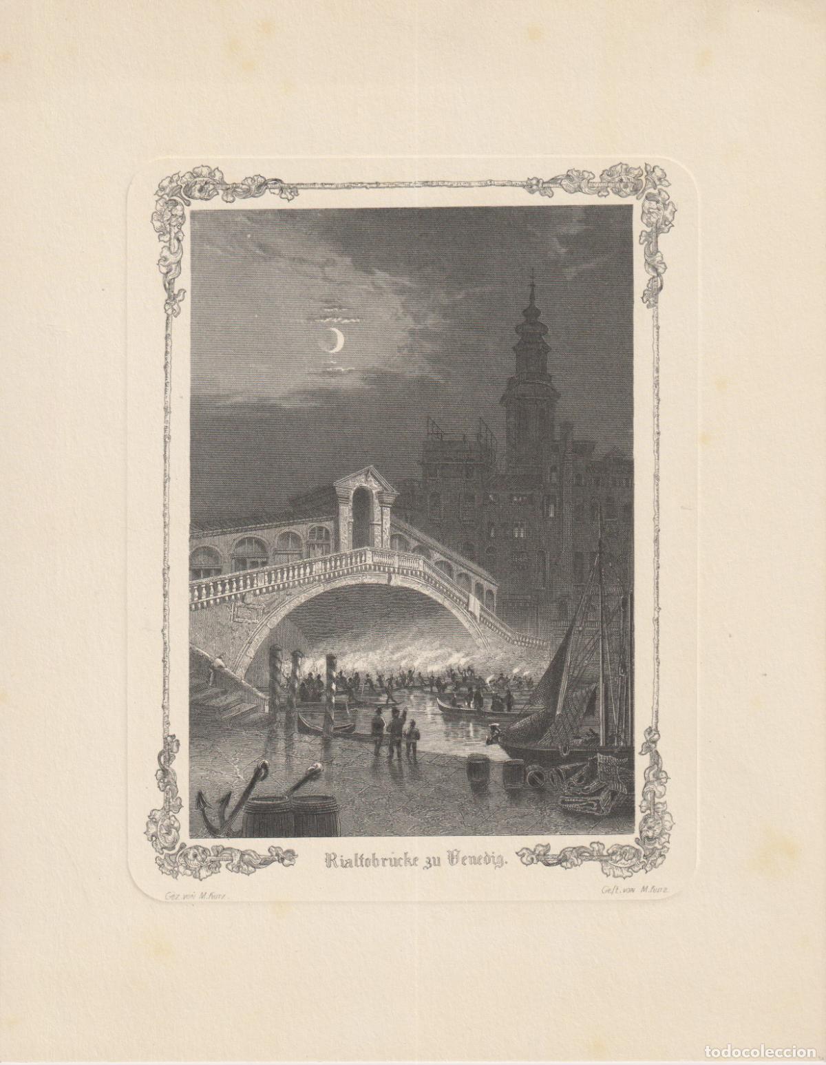 Arte: GRABADO ANTIGUO SIGLO XIX PUENTE DE RIALTO VENECIA CREADO POR M. KURZ Y GELT
