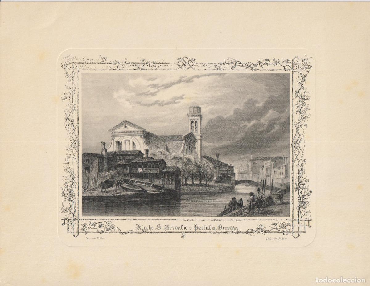 Arte: GRABADO ANTIGUO SIGLO XIX IGLESIA DE LOS SANTOS GERVASIO Y PROTASIO CREADO POR M. KURZ Y GELT