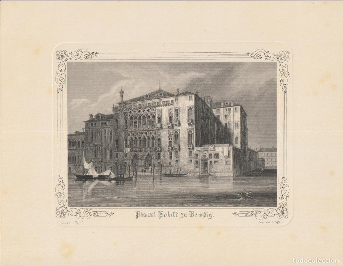 Arte: GRABADO ANTIGUO SIGLO XIX PALACIO ISANI EN VENECIA CREADO POR J.POPPEL