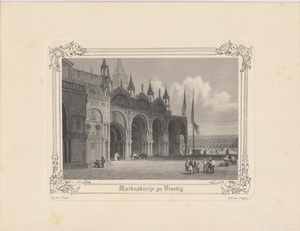 Arte: GRABADO ANTIGUO SIGLO XIX BAS&Iacute;LICA DE SAN MARCOS EN VENECIA CREADO POR J. POPPEL