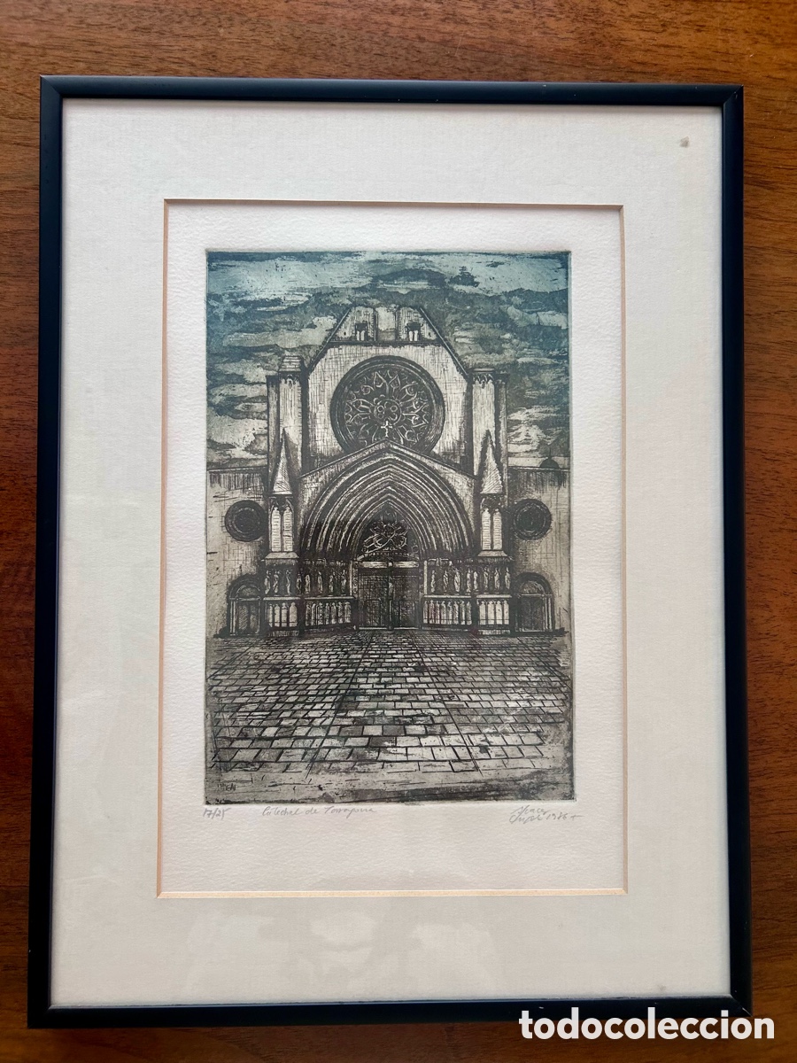 Arte: Grabado original Catedral de Tarragona Mari&agrave; Casas Hierro 1986 Enmarcado