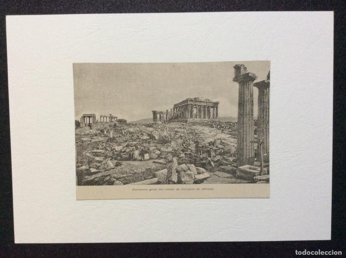 Arte: Panorama geral das ruinas da Acropole de Ahtenas. Xilogravura do s&eacute;culo XIX