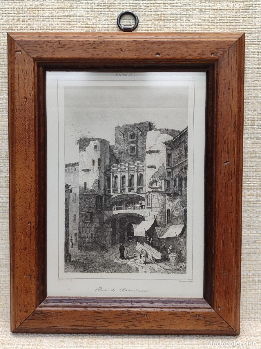 Arte: Puerta de Barcelona, L&acute;Univers Pittoresque. Espagne. 1844. Cuadro.