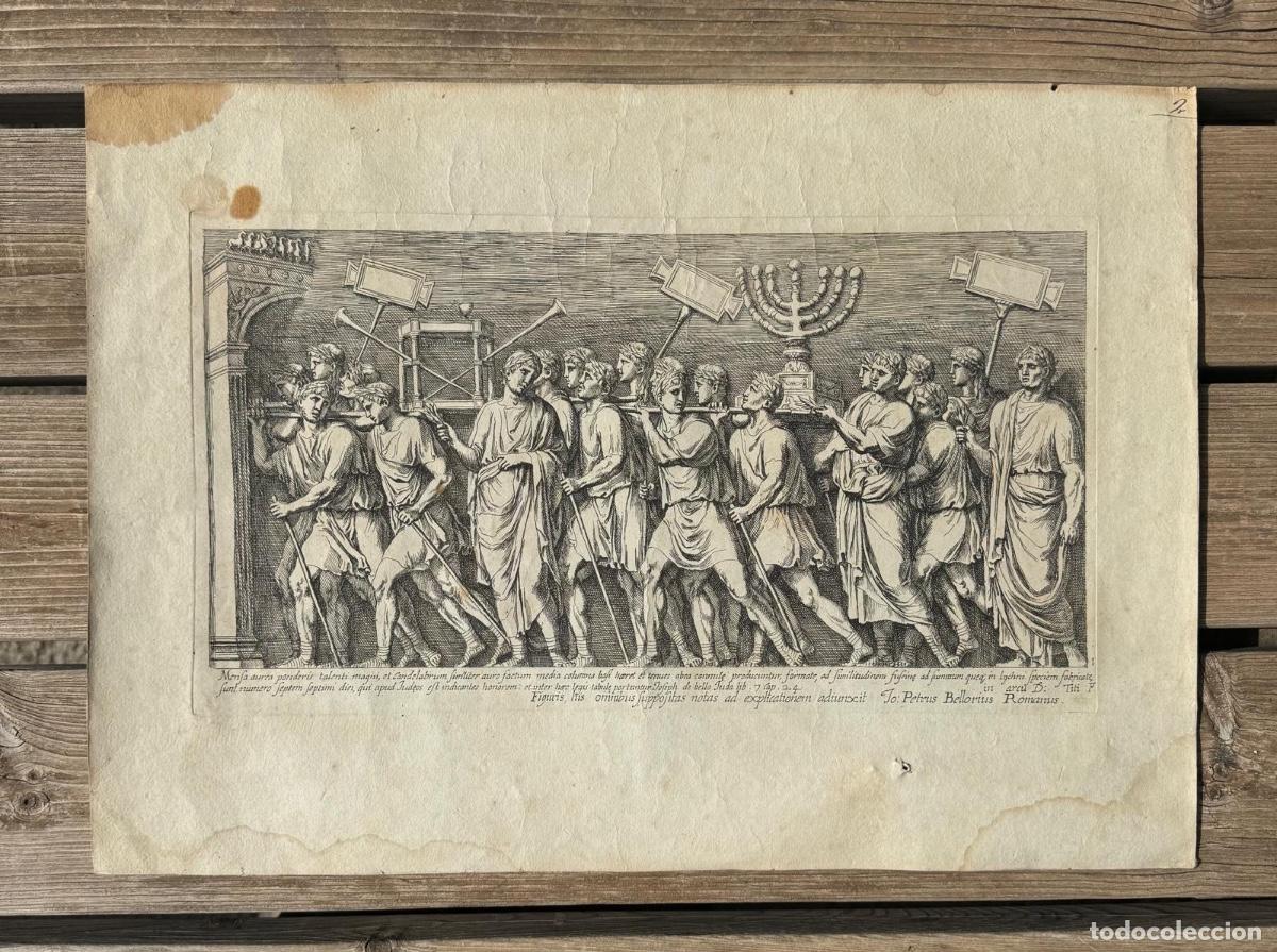 Arte: Grabado procesi&oacute;n candelabro siete brazos judios s XVII PETRUS BELLORIUS ROMANUS 50,5x36cms