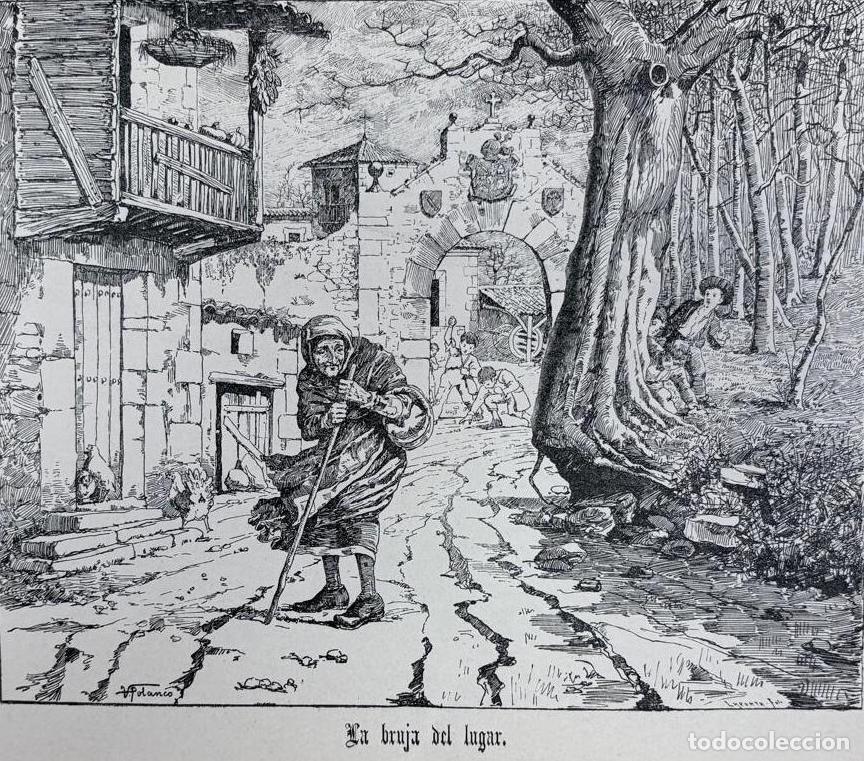 Arte: GRABADO &rdquo;LA BRUJA DEL LUGAR&rdquo;. ESCENA COSTUMBRISTA C&Aacute;NTABRA, ADOLFO POLANCO CA. 1880