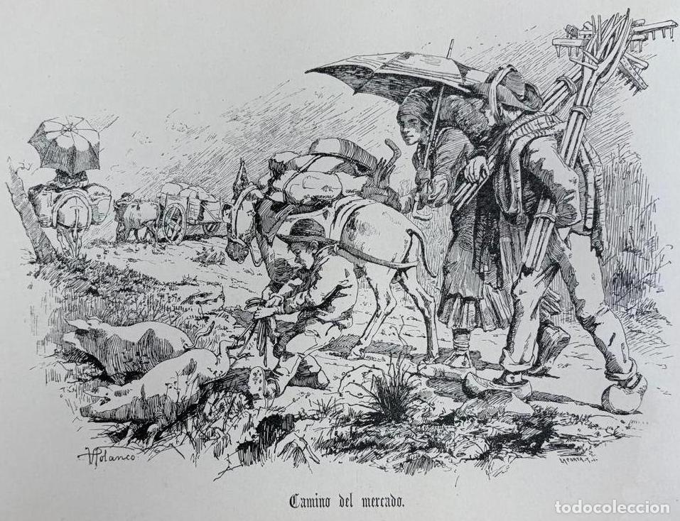 Arte: GRABADO CAMINO DEL MERCADO. ESCENA RURAL C&Aacute;NTABRA, ADOLFO POLANCO, C.A. 1880