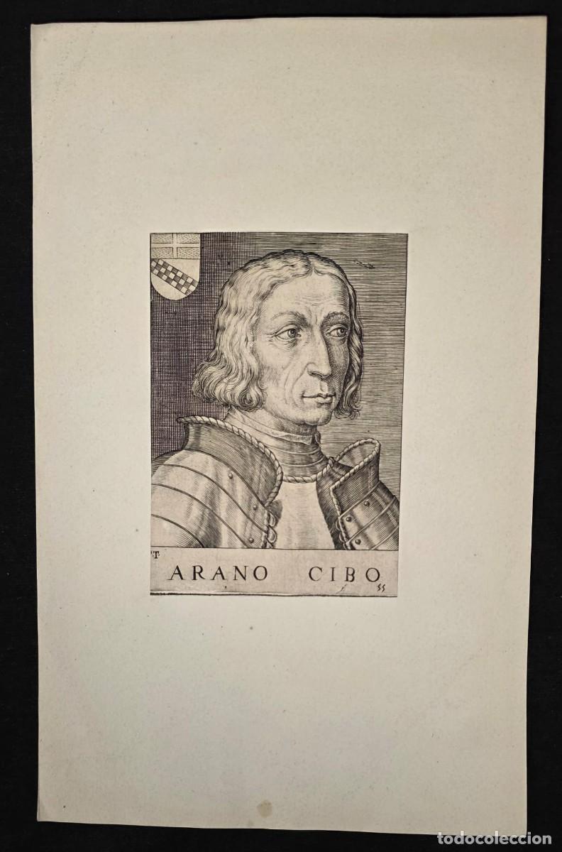 Arte: Grabado Antiguo Arano Cibo (Francesco Sforza) &ndash; Retrato Renacentista &ndash; Siglo XIX &ndash; L&aacute;mina 29 x 18 cm