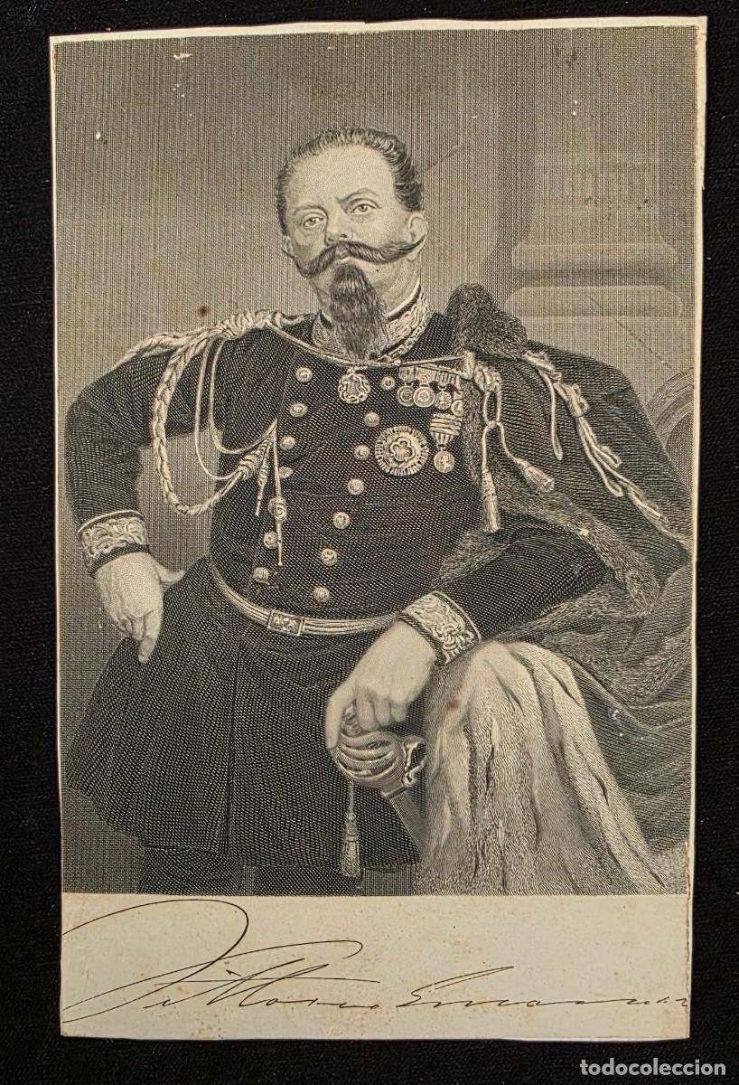 Arte: Retrato Antiguo del Mariscal Italiano Pilade Bronzetti &ndash; Grabado Fotot&iacute;pico con Firma Impresa