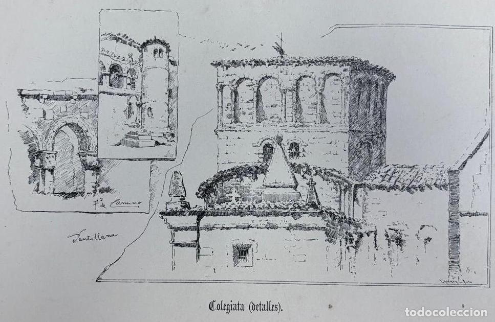 Arte: GRABADO COLEGIATA DE SANTILLANA DEL MAR. DETALLES ARQUITECT&Oacute;NICOS, ADOLFO POLANCO, C.A. 1880