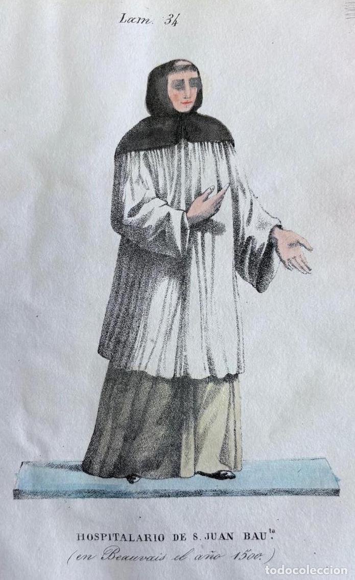 Arte: GRABADO CALCOGR&Aacute;FICO COLOREADO A MANO. HOSPITALARIO DE SAN JUAN BAUTISTA, S. XIX