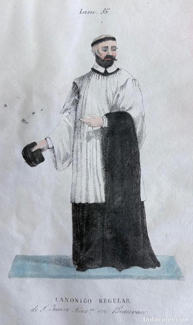 Arte: GRABADO CALCOGR&Aacute;FICO COLOREADO A MANO. CAN&Oacute;NIGO REGULAR DE SAN JUAN BAUTISTA, S. XIX