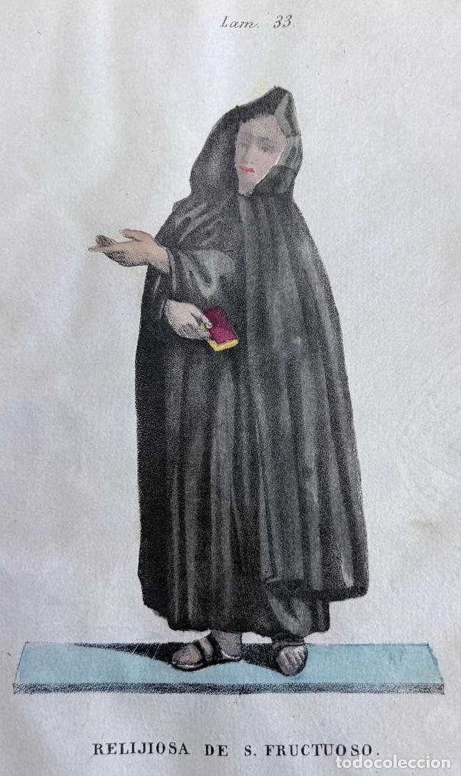 Arte: GRABADO CALCOGR&Aacute;FICO COLOREADO A MANO. RELIGIOSA DE SAN FRUCTUOSO, S. XIX