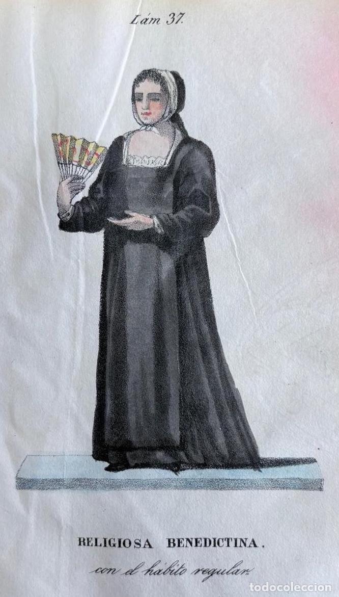 Arte: GRABADO CALCOGR&Aacute;FICO COLOREADO A MANO. RELIGIOSA BENEDICTINA, S. XIX