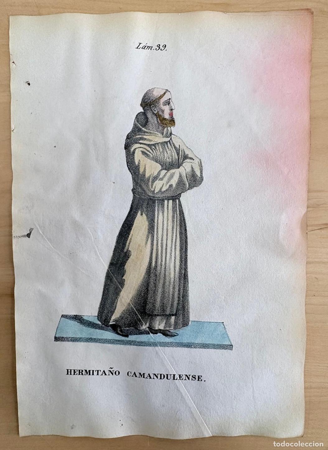 Arte: GRABADO CALCOGR&Aacute;FICO COLOREADO A MANO. HERMITA&Ntilde;O CAMALDULENSE, S. XIX