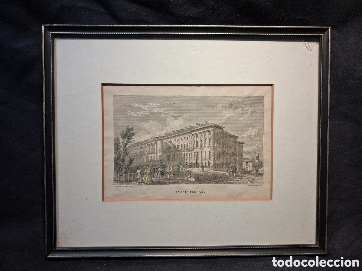 Arte: ANTIGUO GRABADO INGL&Eacute;S LEAZES TERRACE, NEWCASTLE. PP S XIX. ENMARCADO CON CRISTAL ROTO. 30 X 24,5CM