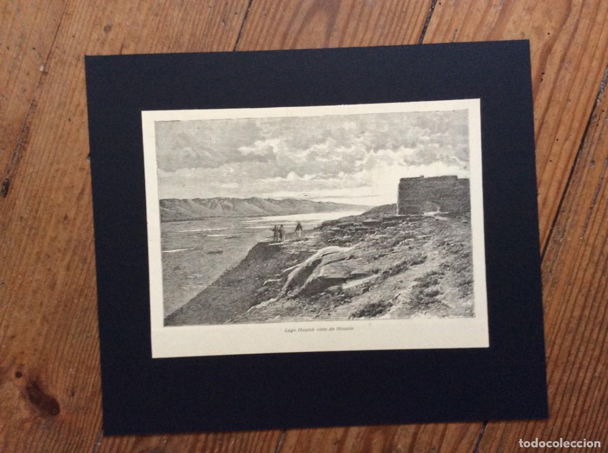 Arte: Tema: M&eacute;dio Oriente - Lago Houleh visto de Hounin( Norte de Israel ) Xilogravura do s&eacute;culo XIX