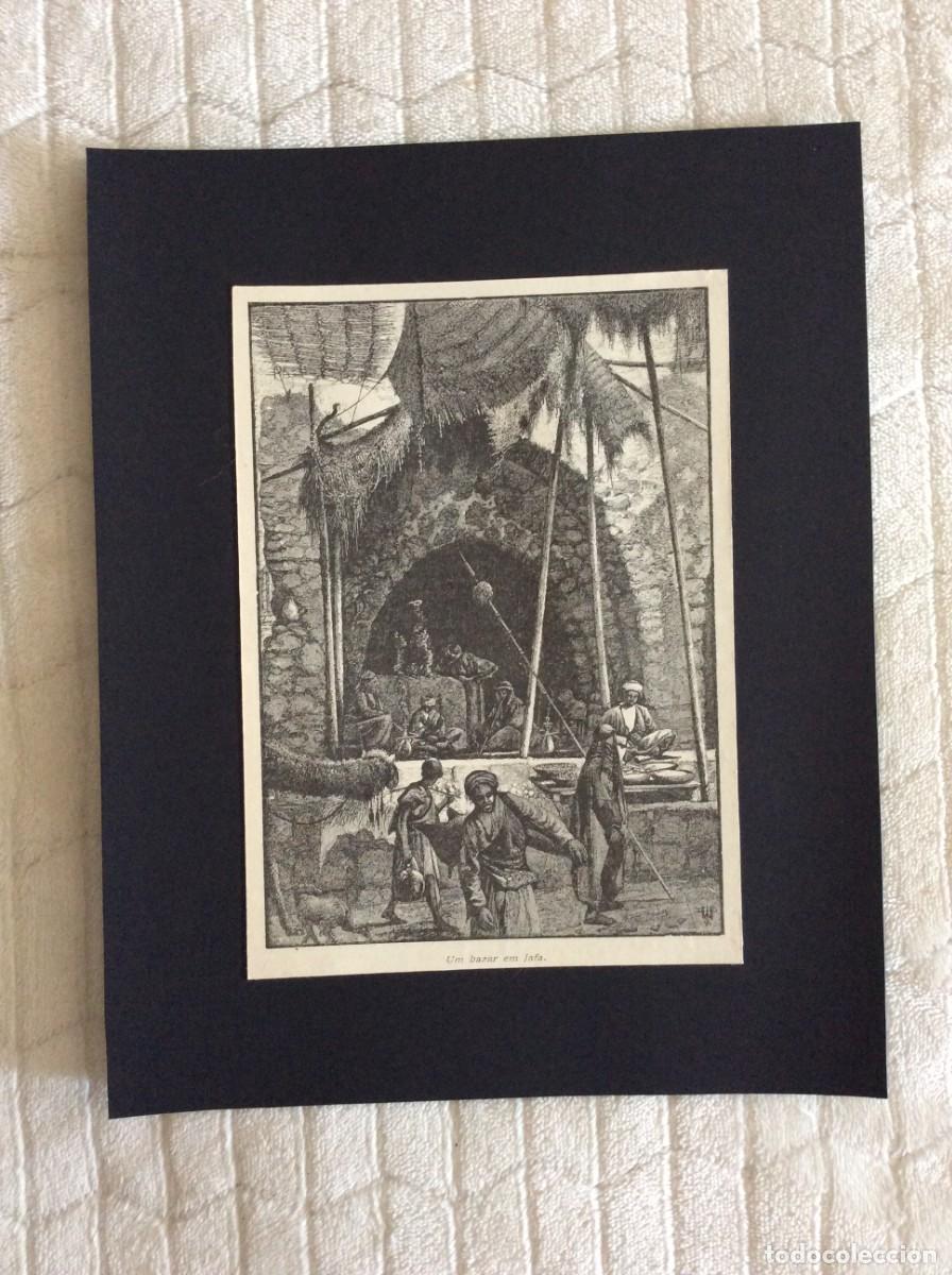 Arte: Tema: M&eacute;dio Oriente - Um bazar em Jafa. Xilogravura do s&eacute;culo XIX
