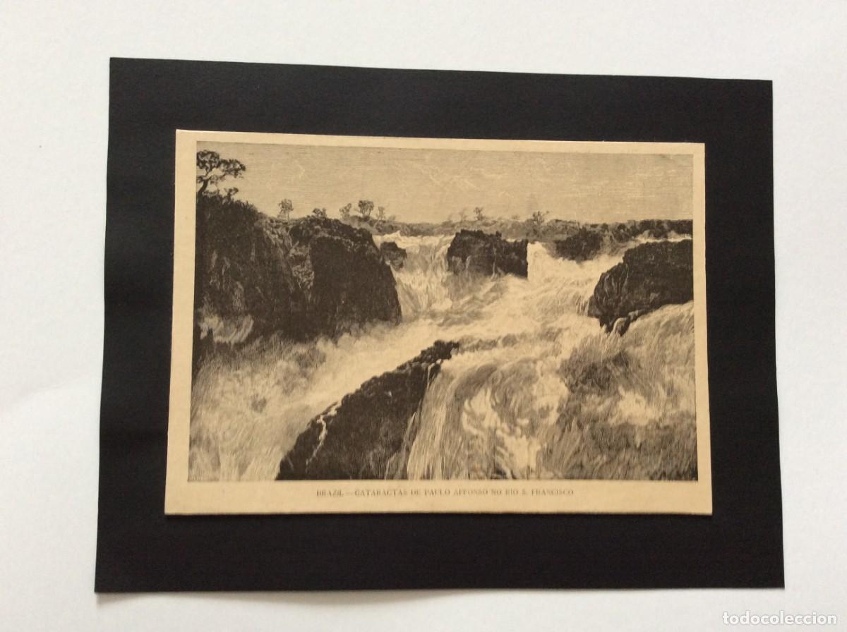 Arte: Brazil. Cataractas de Paulo Affonso no rio S. Francisco. Xilogravura do s&eacute;culo XIX
