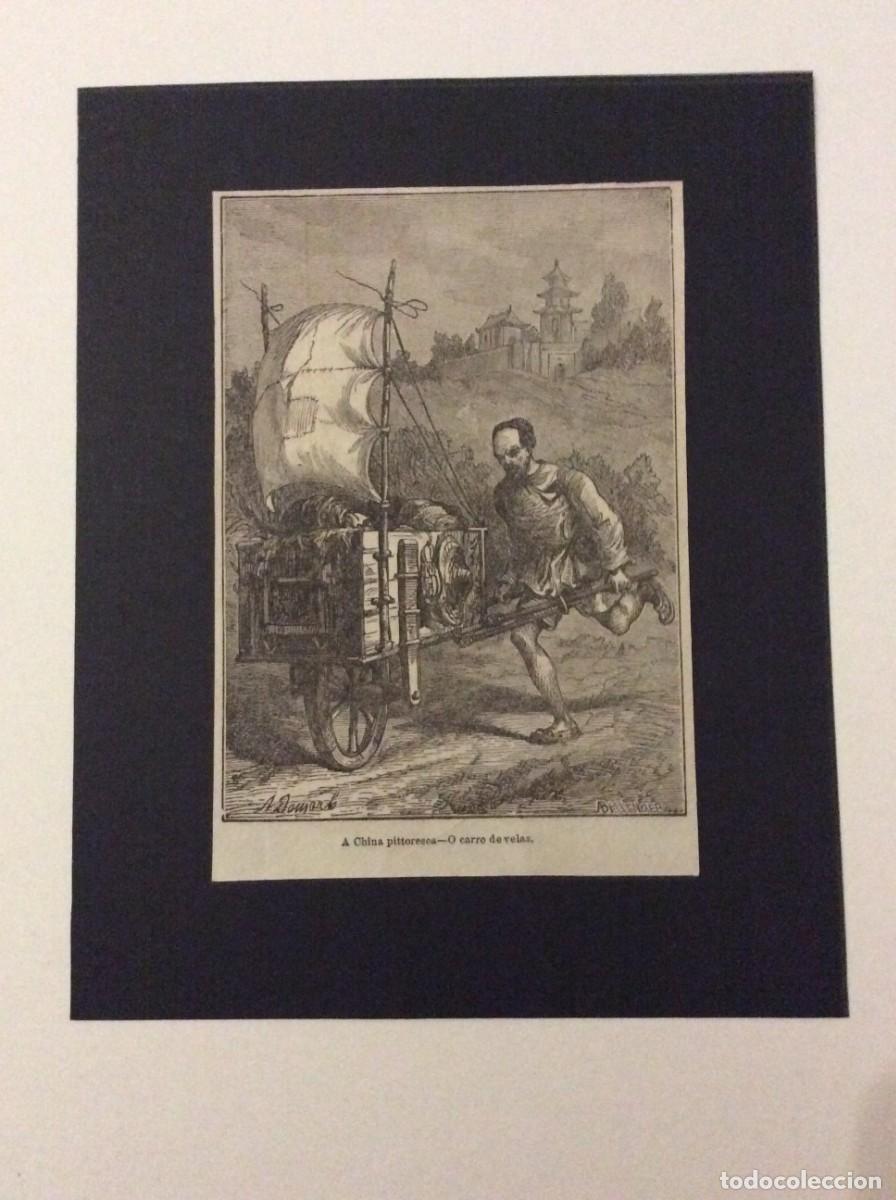 Arte: Tema: A China pittoresca. O carro de velas. Xilogravura de 1880. Envio gr&aacute;tis