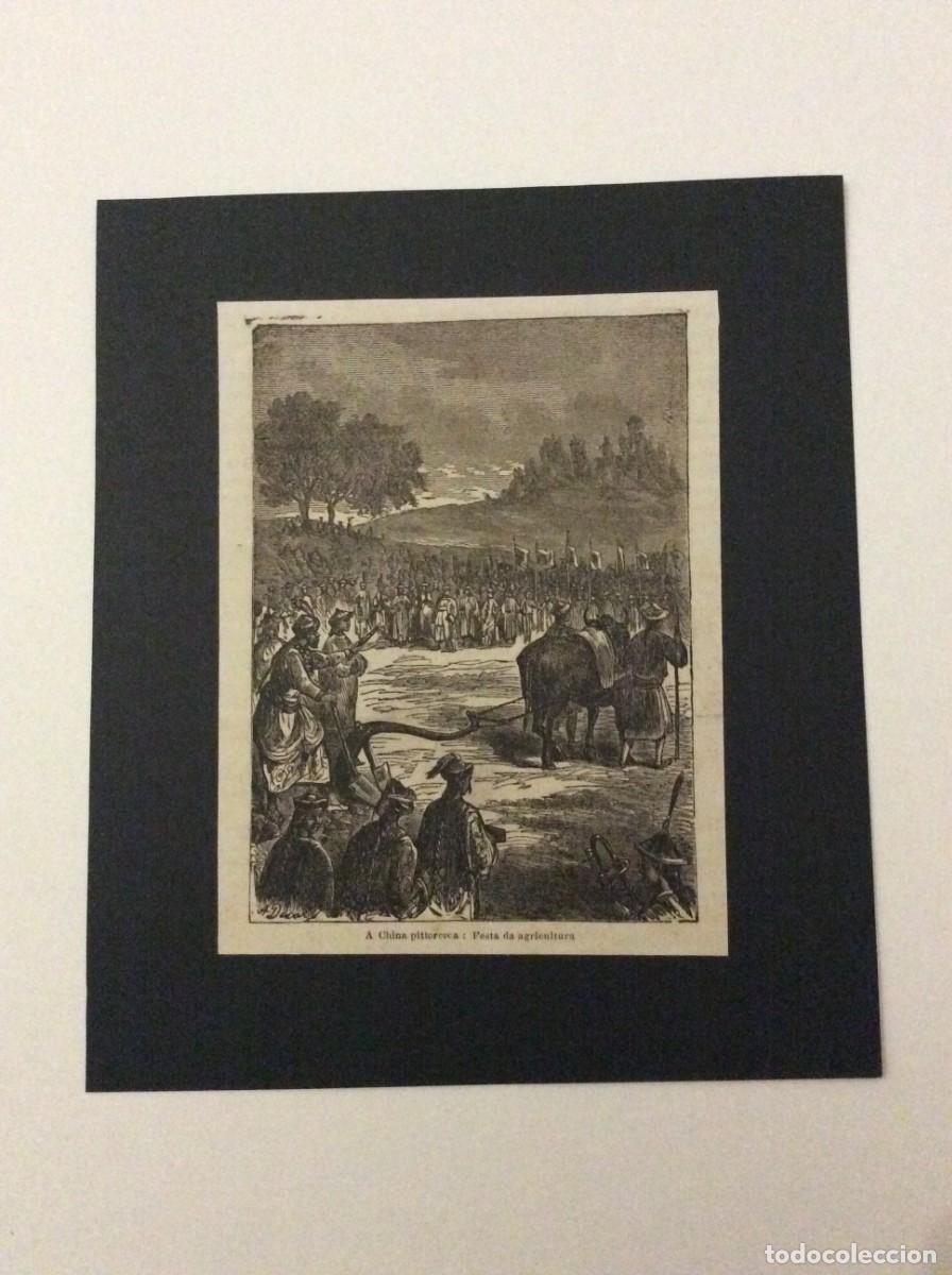Arte: A China pittoresca - Festa da Agricultura. Xilogravura de 1880. Envio gr&aacute;tis