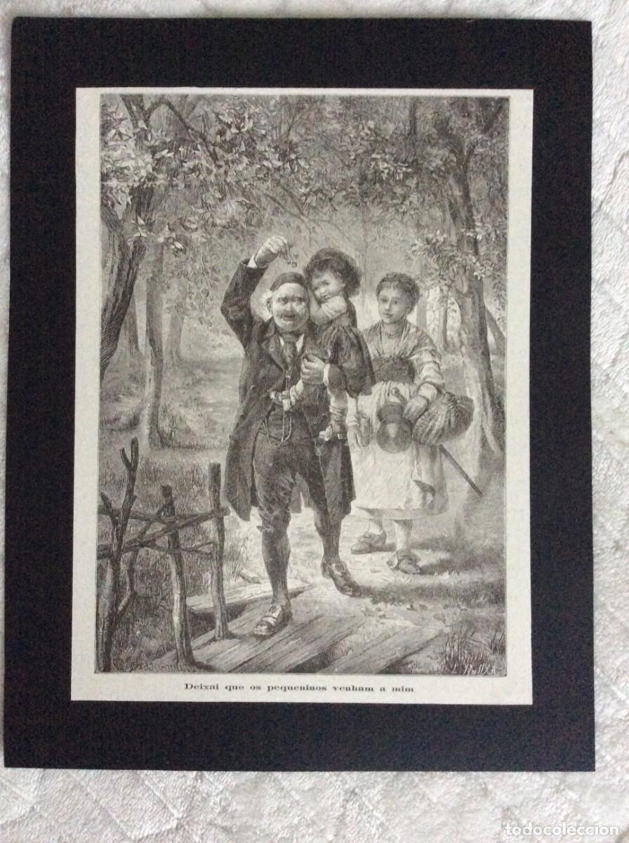Arte: Deixai que os pequeninos venham a mim. Lind&iacute;ssima xilogravura do final do s&eacute;c. XIX. Envio gr&aacute;tis