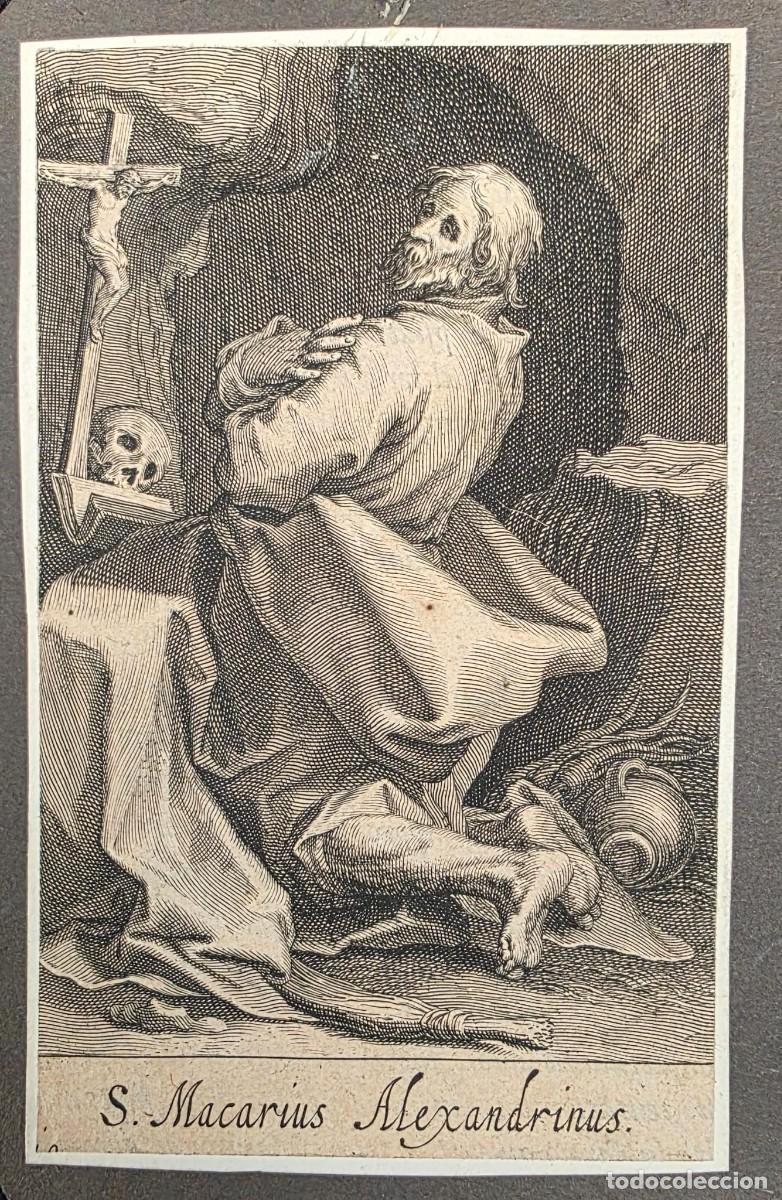 Arte: Grabado Antiguo de San Macario de Alejandr&iacute;a (S. Macarius Alexandrinus) &ndash; Estampa Devocional