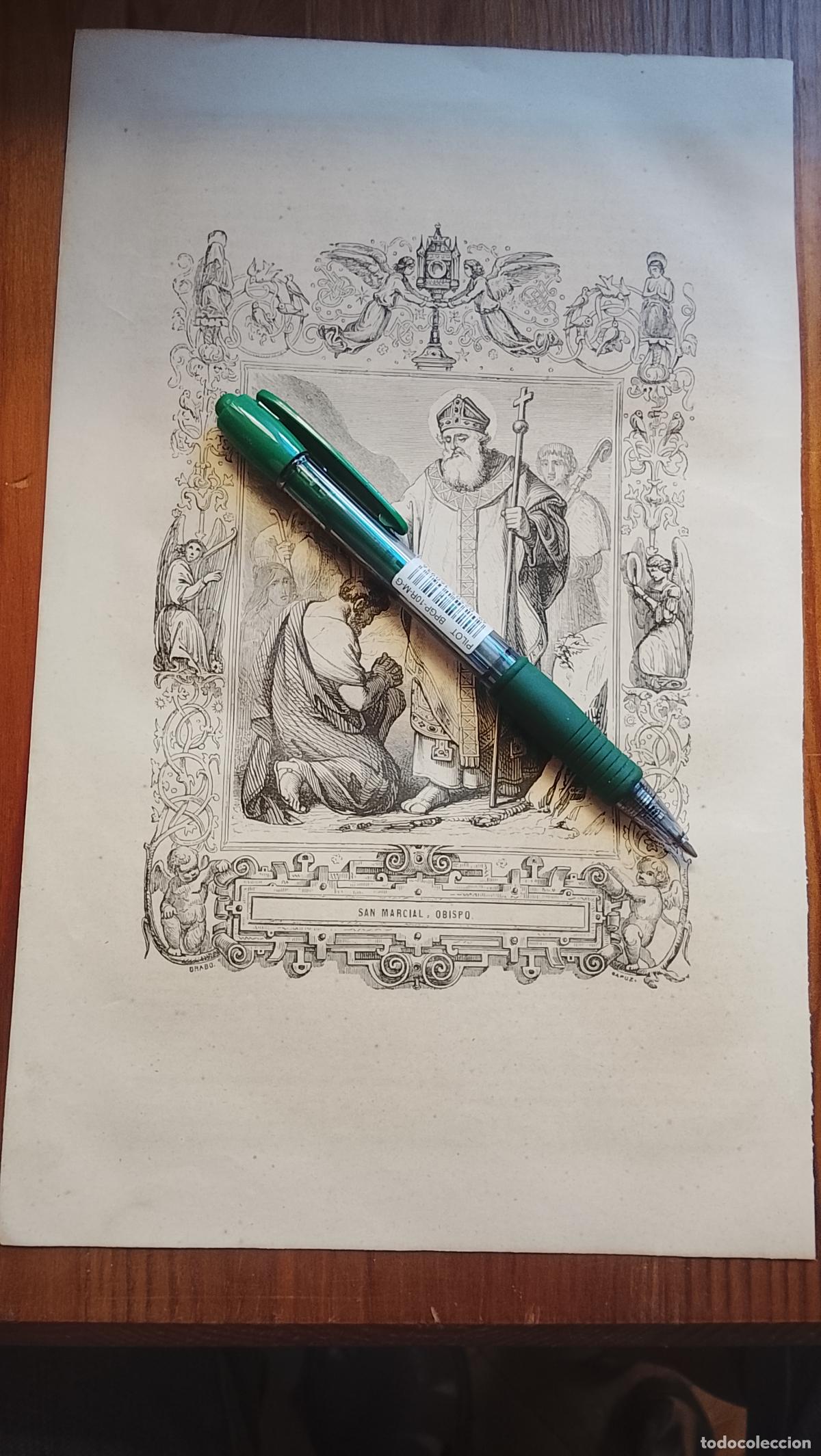 Arte: Grabado Litogr&aacute;fico Religioso ISABELINO / VICTORIANO A&ntilde;o 1849 - SAN MARCIAL OBISPO