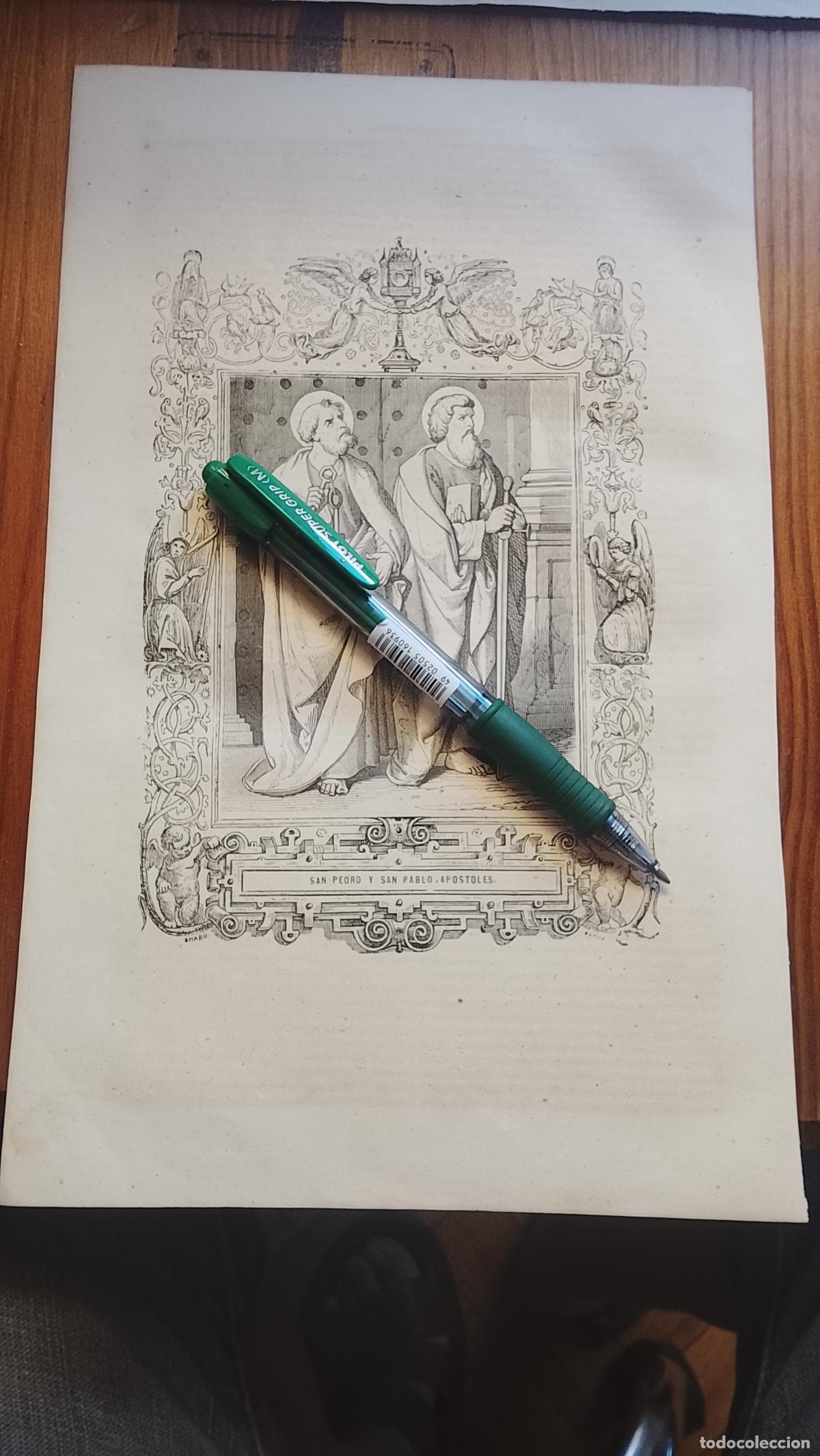 Arte: Grabado Litogr&aacute;fico Religioso ISABELINO / VICTORIANO A&ntilde;o 1849 - SAN PEDRO Y PABLO APOSTOL