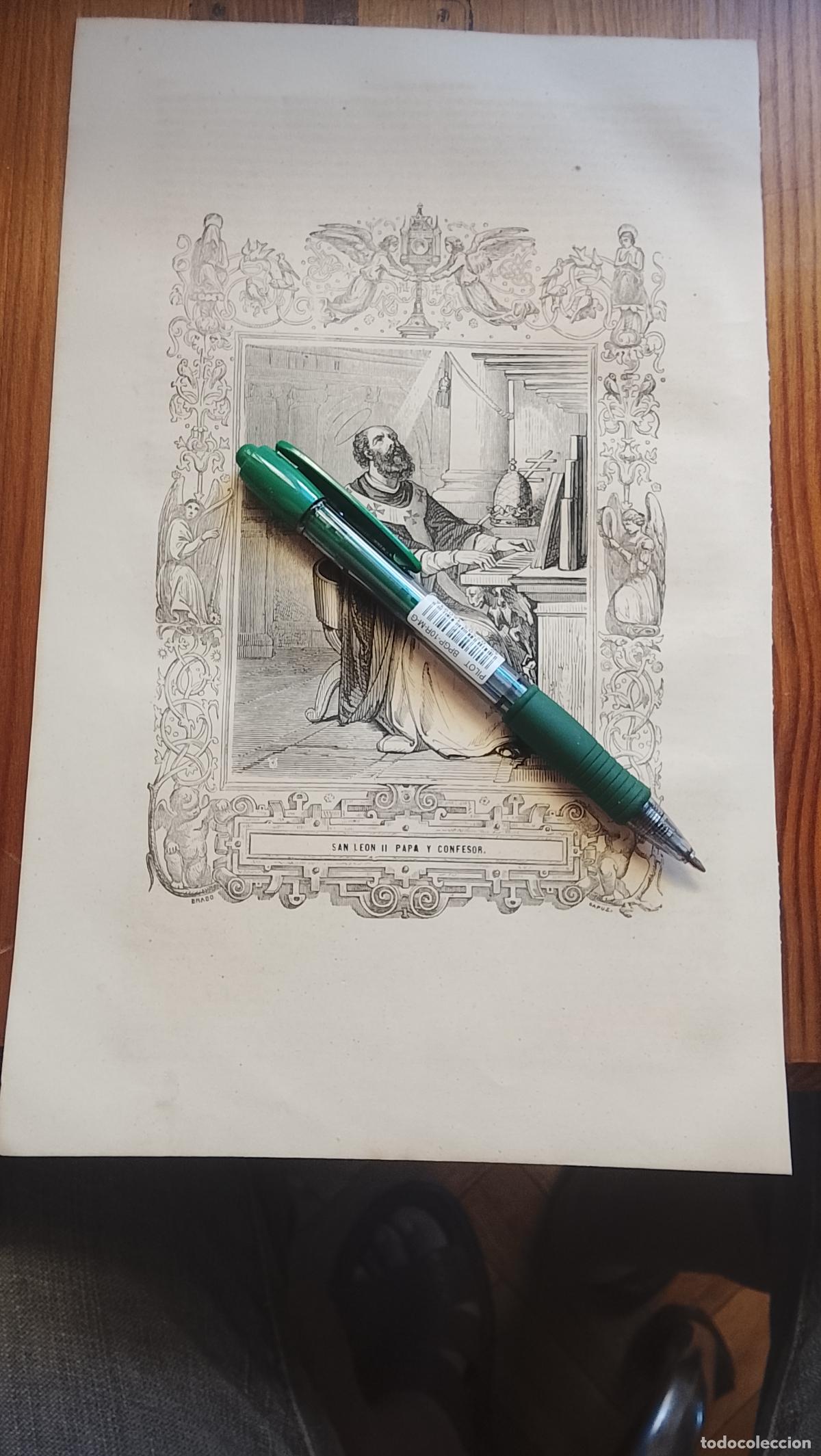 Arte: Grabado Litogr&aacute;fico Religioso ISABELINO / VICTORIANO A&ntilde;o 1849 - SAN LEON PAPA CONFESOR