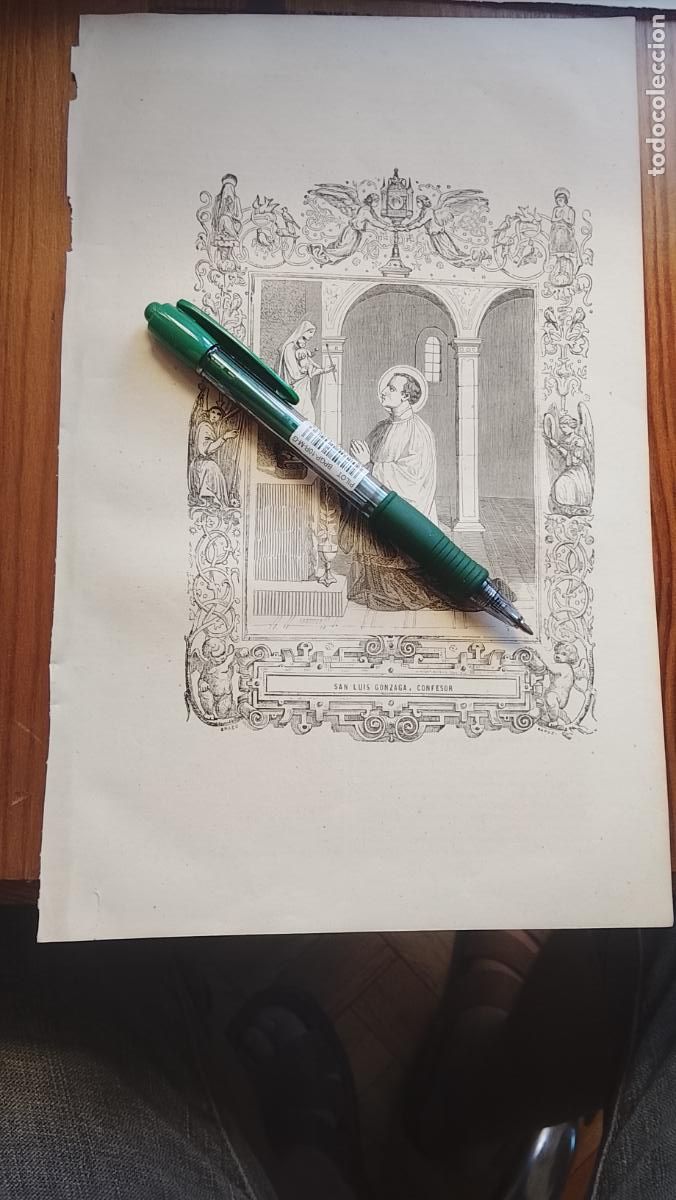 Arte: REF IGLESIA : Grabado Litogr&aacute;fico Religioso ISABELINO / VICTORIANO A&ntilde;o 1849 SAN LUIS GONZAGA