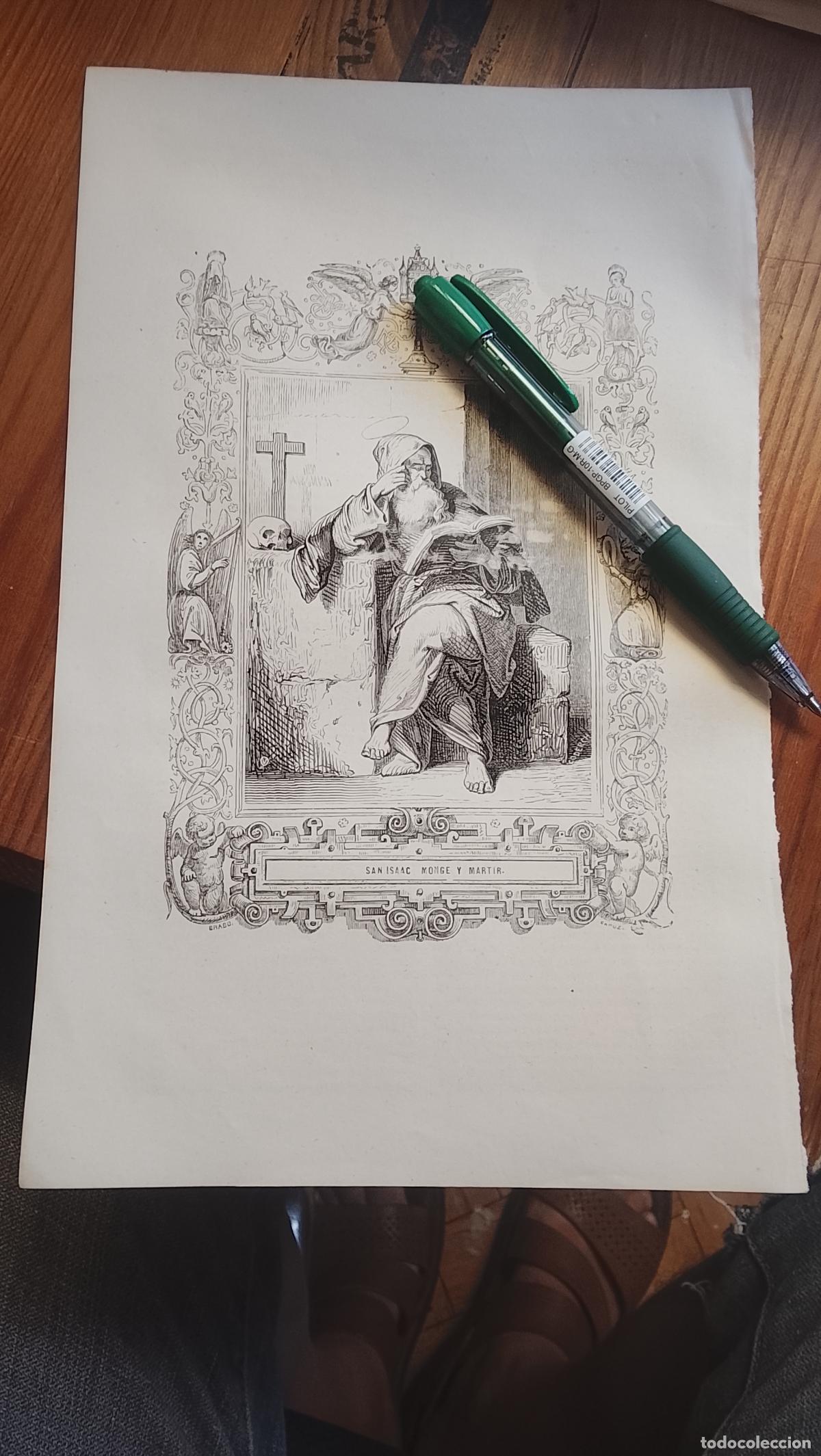 Arte: plancha Grabado LITOGRAFICO del a&ntilde;o 1849 - SAN isaac monge y martir