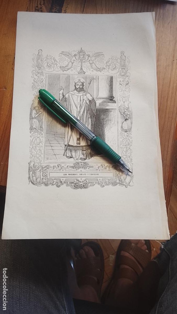 Arte: plancha Grabado LITOGRAFICO del a&ntilde;o 1849 - SAN MAXIMO OBISPO CONFESOR