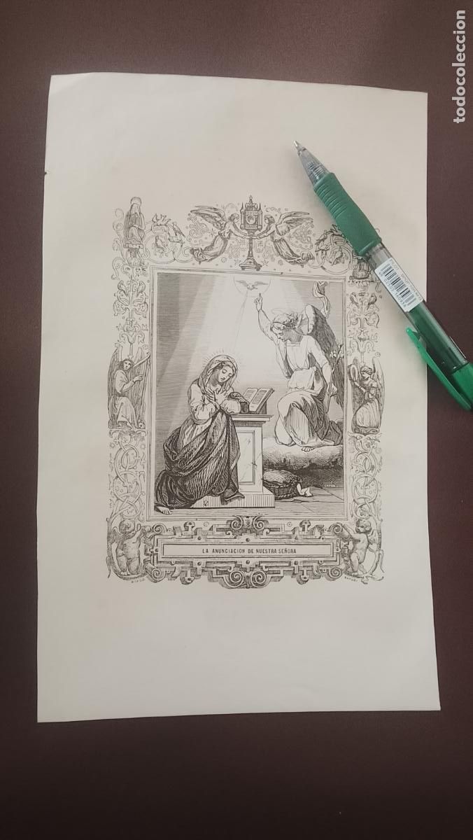 Arte: plancha Grabado LITOGRAFICO del a&ntilde;o 1849 - LA ANUNCIACION DE NUESTRA SE&Ntilde;ORA LA VIRGEN